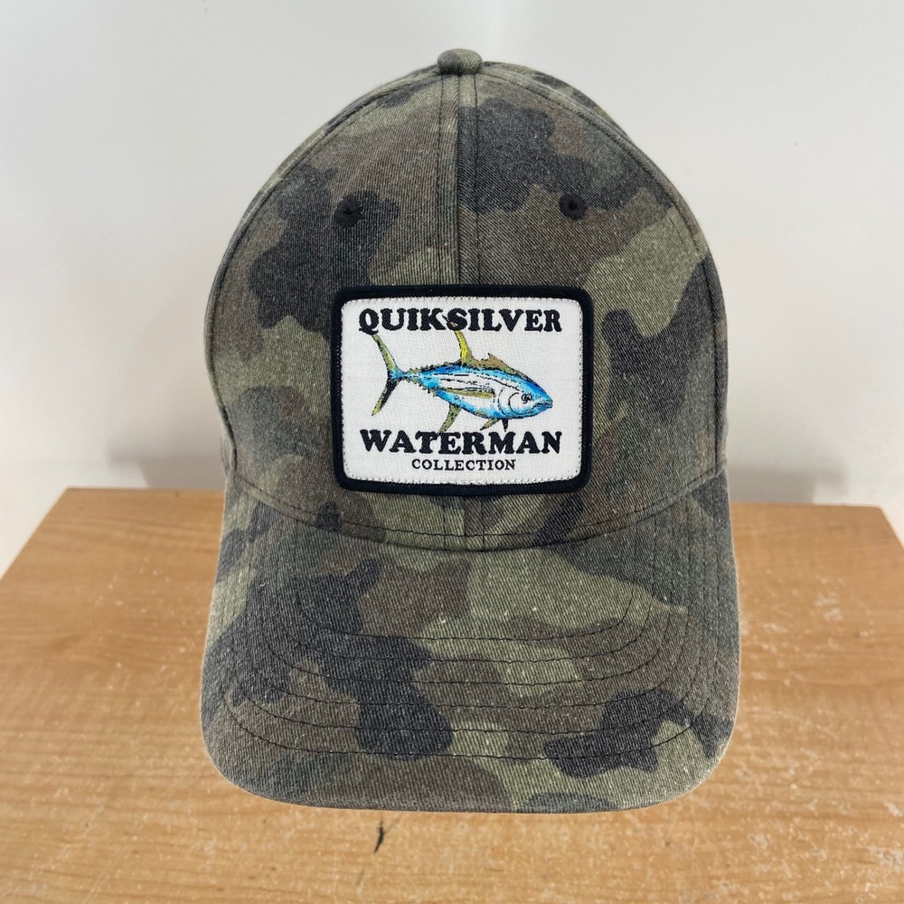 Quiksilver Waterman Collection Camo Snapback Hat Tuna Fish Patch Mens OSFM